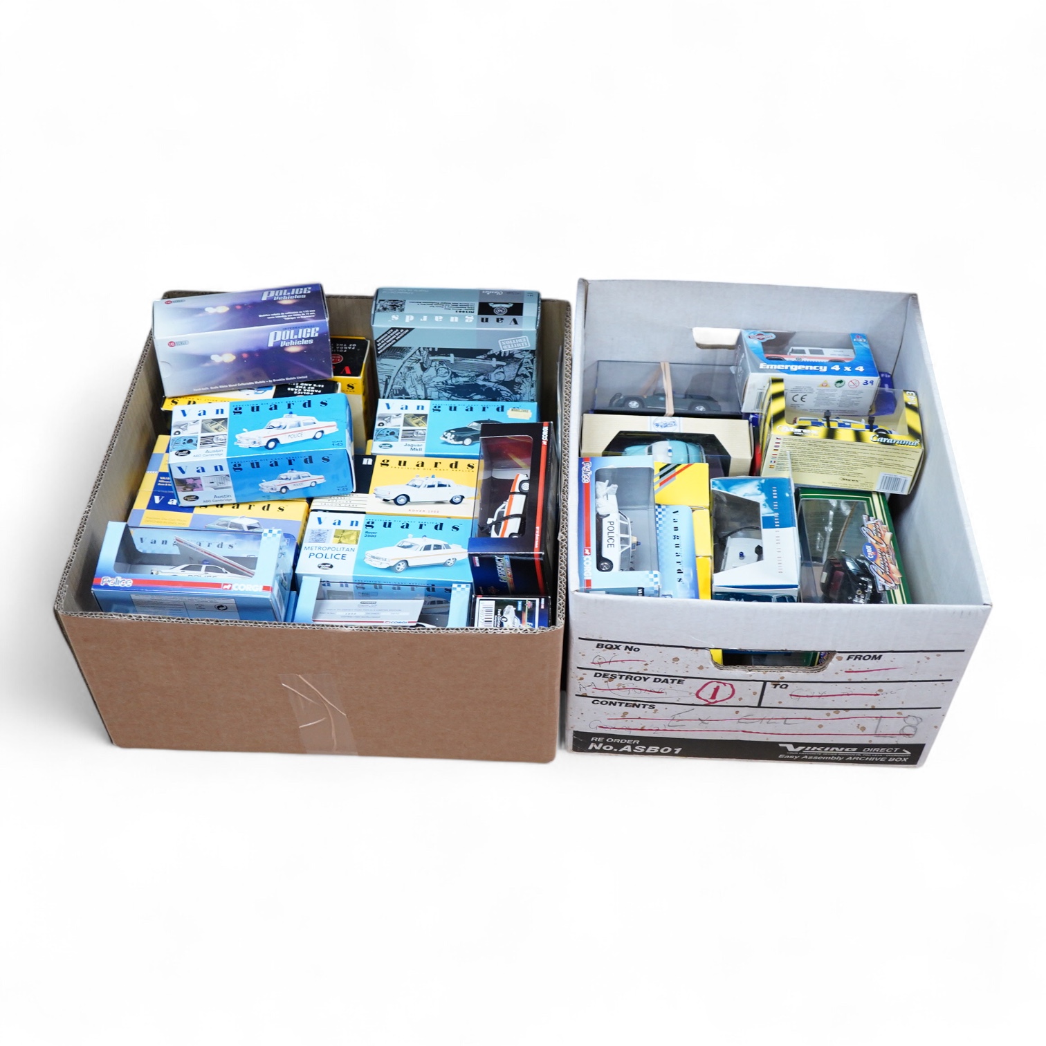 A collection of boxed diecast vehicles, mainly Police related, by Vanguards, Corgi, Cararama, etc. including a Brooklin Models white metal model of a 1972 Vauxhall Ventura (IPV04) in Huddersfield & District (West Yorkshi